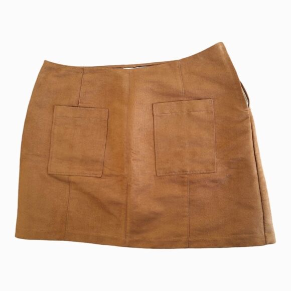 Old Navy Faux Suede A-Line Mini Skirt Pockets Lined Size 4 Autumn Warm Brown EUC - Picture 3 of 14
